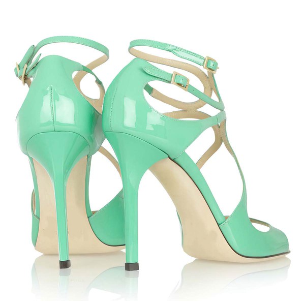 Women's Green Patent Leather Pumps with Buckle
