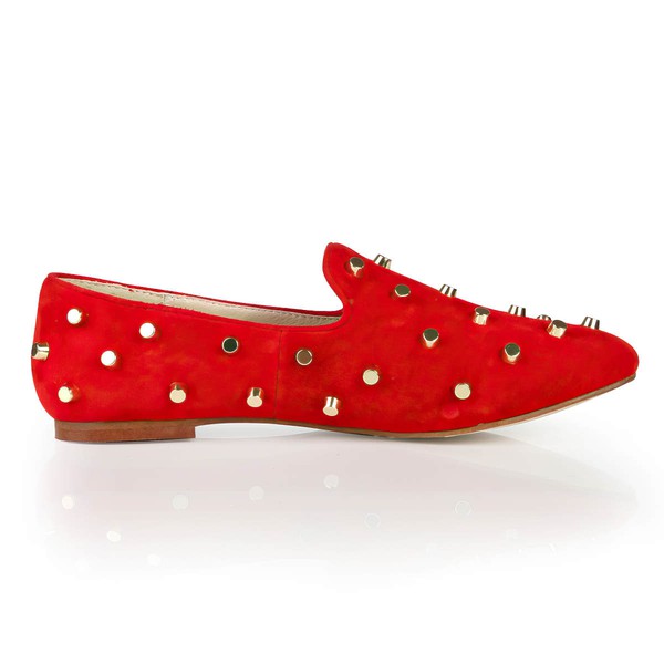 Women's Red Suede Closed Toe with Rivet