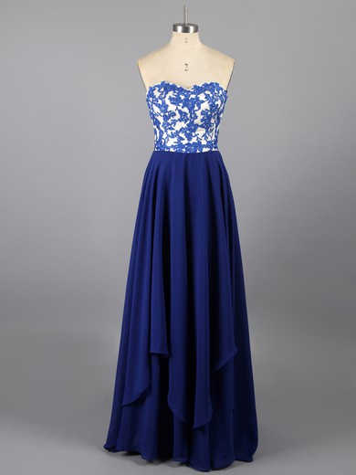 Popular Royal Blue Chiffon Sheath/Column Appliques Lace Sweetheart Prom Dress #LDB02019152
