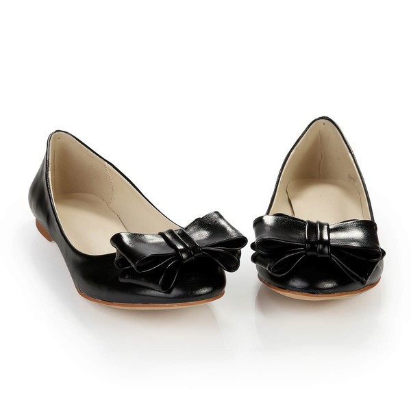 Women's Black Real Leather Closed Toe with Bowknot