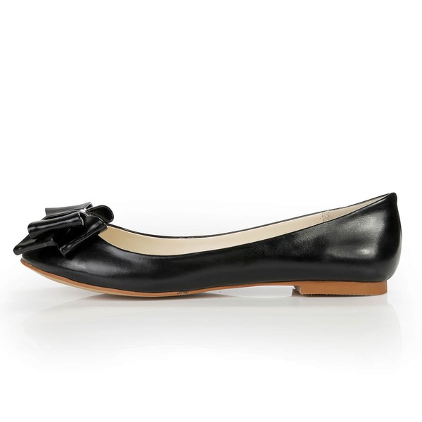 Women's Black Real Leather Closed Toe with Bowknot