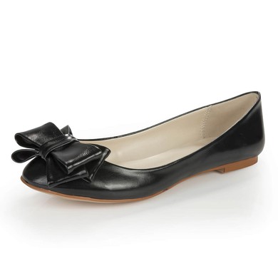 Women's Black Real Leather Closed Toe with Bowknot #LDB03030378