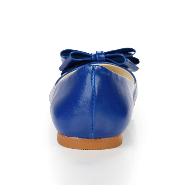Women's Blue Real Leather Flats with Bowknot