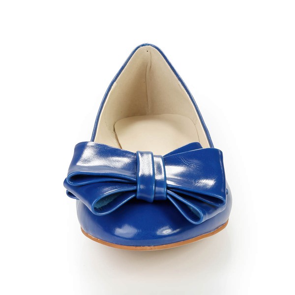 Women's Blue Real Leather Flats with Bowknot