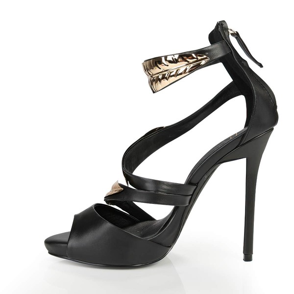 Women's Black Leatherette Sandals with Others