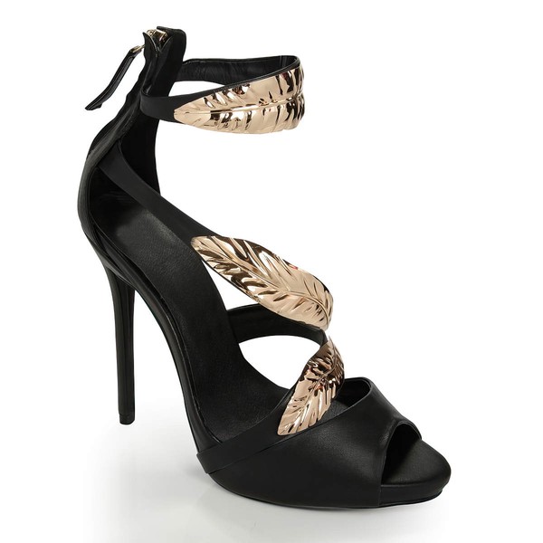 Women's Black Leatherette Sandals with Others