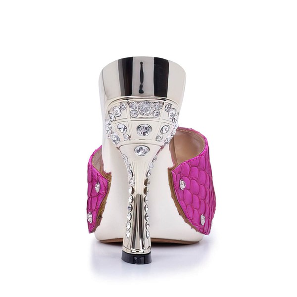 Women's Fuchsia Leatherette Pumps with Crystal Heel