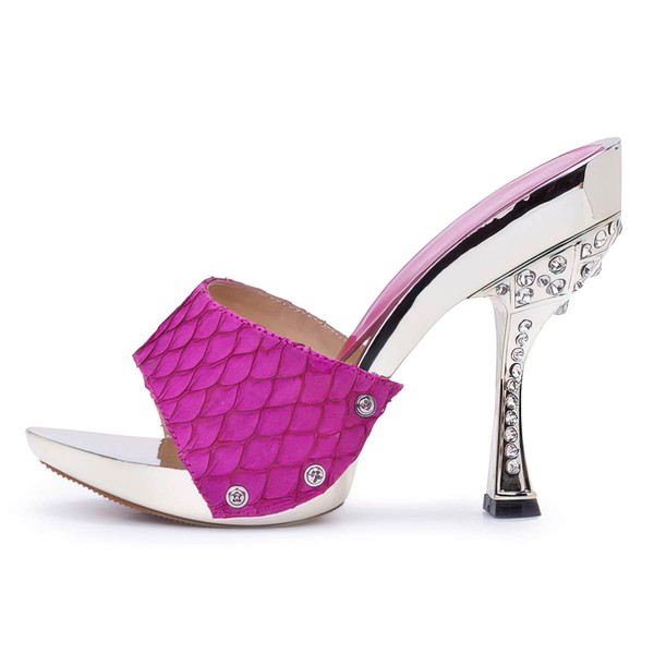 Women's Fuchsia Leatherette Pumps with Crystal Heel