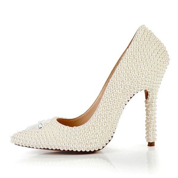 Women's Ivory Patent Leather Closed Toe with Imitation Pearl #LDB03030396