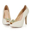Women's Ivory Patent Leather Pumps with Rhinestone/Pearl #LDB03030398