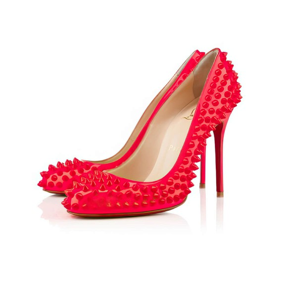 Women's Red Patent Leather Pumps with Rivet