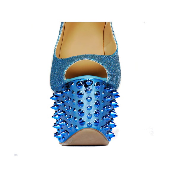 Women's Blue Sparkling Glitter Pumps with Sparkling Glitter/Rivet
