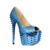 Women's Blue Sparkling Glitter Pumps with Sparkling Glitter/Rivet #LDB03030405