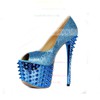 Women's Blue Sparkling Glitter Pumps with Sparkling Glitter/Rivet #LDB03030405