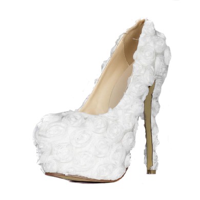 Women's White Lace Pumps with Flower #LDB03030408