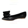 Women's Black Real Leather Flats with Bowknot #LDB03030414