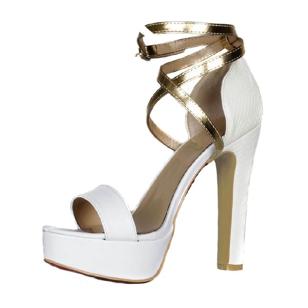 Women's White Real Leather Sandals with Ankle Strap/Buckle #LDB03030416