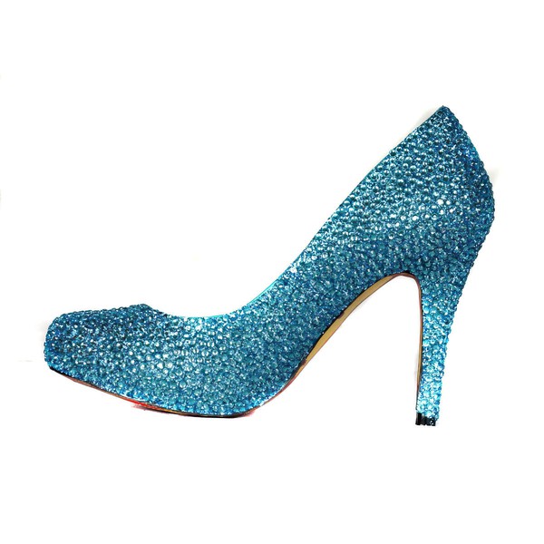 Women's Blue Real Leather Platform with Crystal #LDB03030417