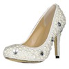 Women's Ivory Patent Leather Pumps with Rhinestone/Crystal Heel/Pearl #LDB03030423