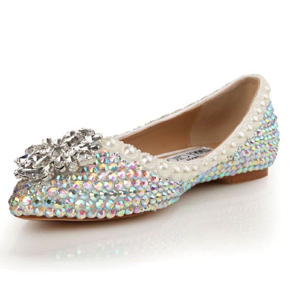 Women's  Patent Leather Flats with Crystal/Pearl #LDB03030438