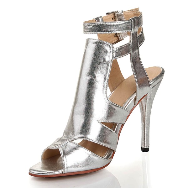 Women's Silver Real Leather Pumps with Buckle #LDB03030448