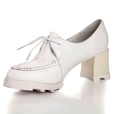 Women's White Real Leather Closed Toe with Lace-up #LDB03030450