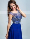 Hot A-line Scoop Neck Chiffon Tulle Crystal Detailing Royal Blue Long Prom Dresses #LDB02060485