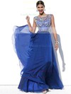 Hot A-line Scoop Neck Chiffon Tulle Crystal Detailing Royal Blue Long Prom Dresses #LDB02060485