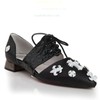 Women's Black Real Leather Closed Toe with Bowknot/Lace-up #LDB03030454