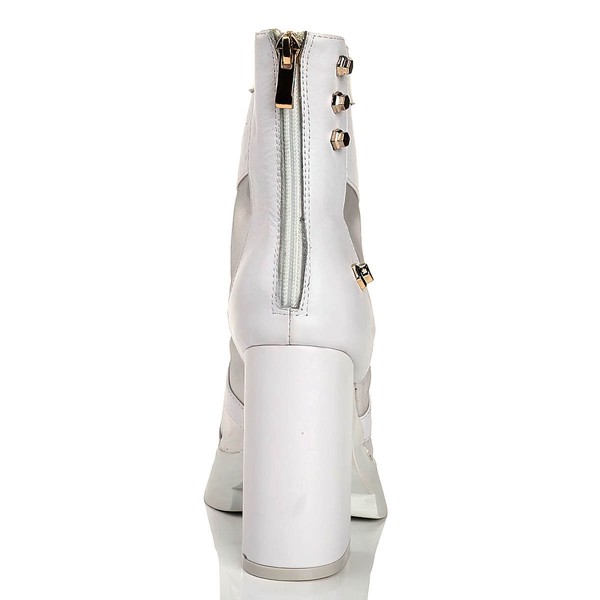 Women's White Real Leather Peep Toe with Hollow-out/Rivet #LDB03030458