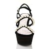Women's Black Velvet Sandals with Buckle/Imitation Pearl #LDB03030463