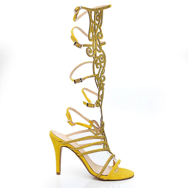 Women's Yellow Velvet Sandals with Buckle