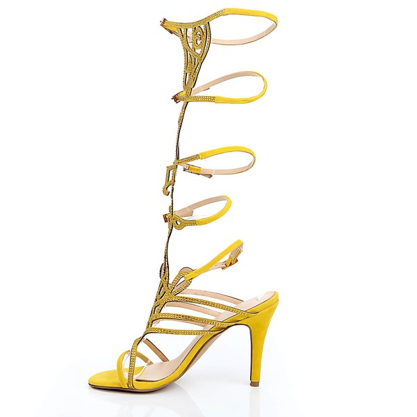 Women's Yellow Velvet Sandals with Buckle