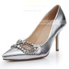 Women's Silver Real Leather Pumps with Rhinestone/Hollow-out #LDB03030468