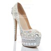 Women's White Patent Leather Pumps with Crystal/Crystal Heel/Pearl #LDB03030473