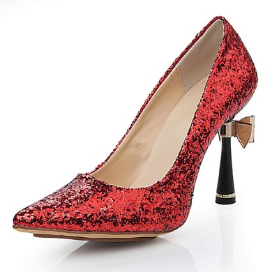 Women's Red Sparkling Glitter Pumps with Bowknot/Sparkling Glitter #LDB03030476