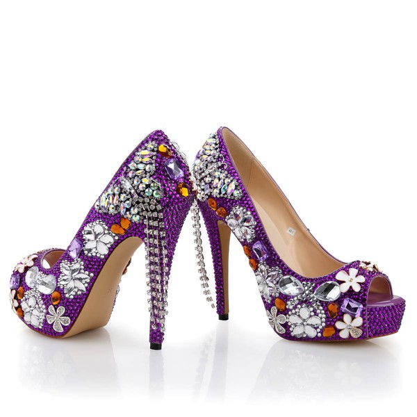 Women's Purple Patent Leather Pumps with Crystal/Crystal Heel/Tassel