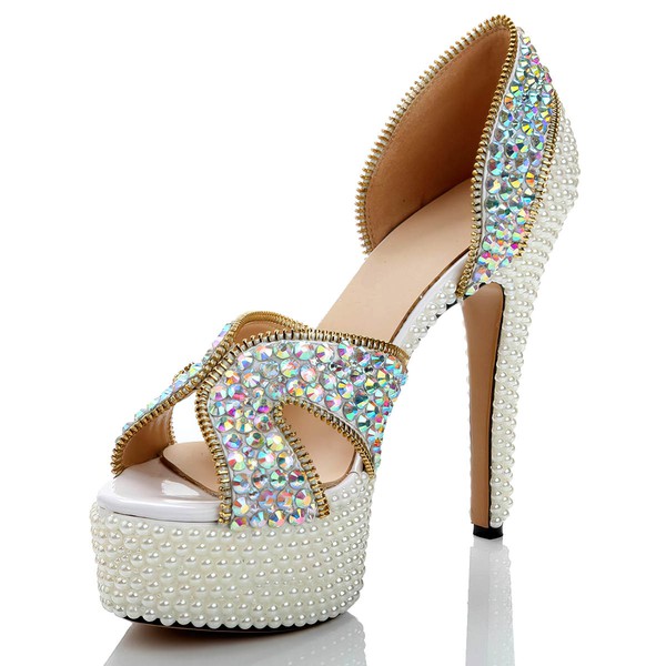 Women's  Patent Leather Pumps with Zipper/Crystal/Crystal Heel #LDB03030484
