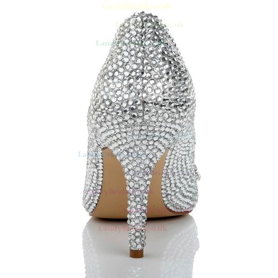 Women's Silver Real Leather Pumps with Crystal/Crystal Heel #LDB03030487