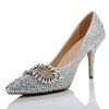 Women's Silver Real Leather Pumps with Crystal/Crystal Heel #LDB03030487