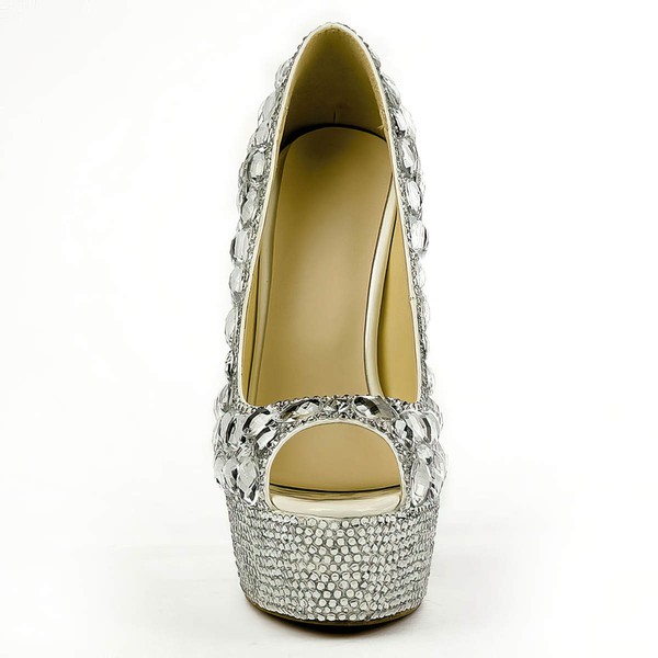Women's Silver Patent Leather Pumps with Crystal/Crystal Heel #LDB03030494