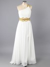 A-line White Chiffon Sequins and Split Front One Shoulder Hot Prom Dresses #LDB02130058
