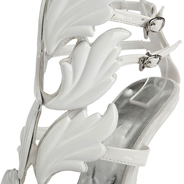 Women's White Patent Leather Sandals with Buckle