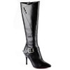 Women's Black Real Leather Knee High Boots with Buckle #LDB03030511