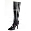 Women's Black Real Leather Knee High Boots with Buckle #LDB03030511