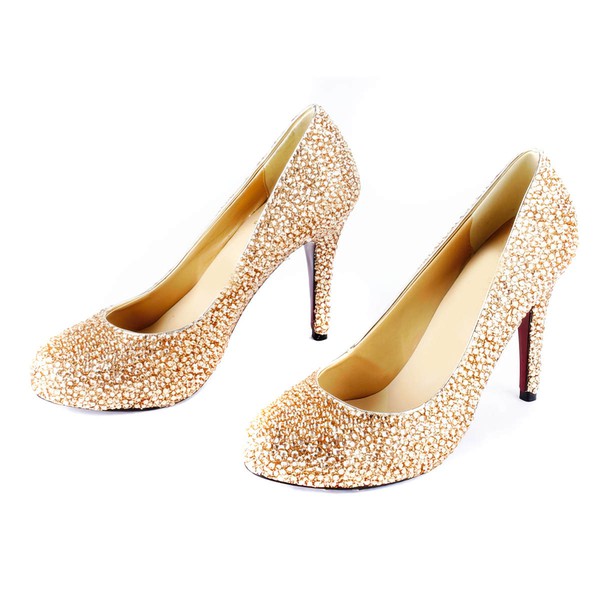 Women's  Real Leather Pumps with Crystal/Crystal Heel