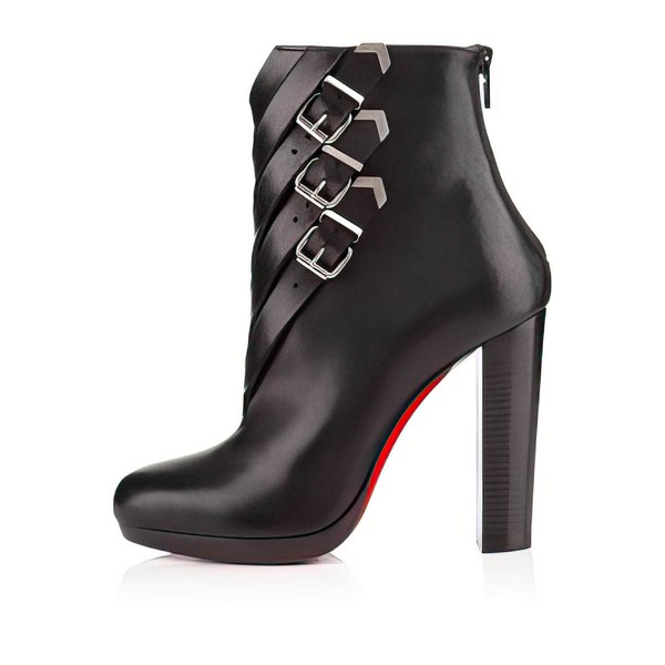Women's Black Real Leather Ankle Boots with Buckle/Zipper