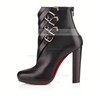 Women's Black Real Leather Ankle Boots with Buckle/Zipper #LDB03030521
