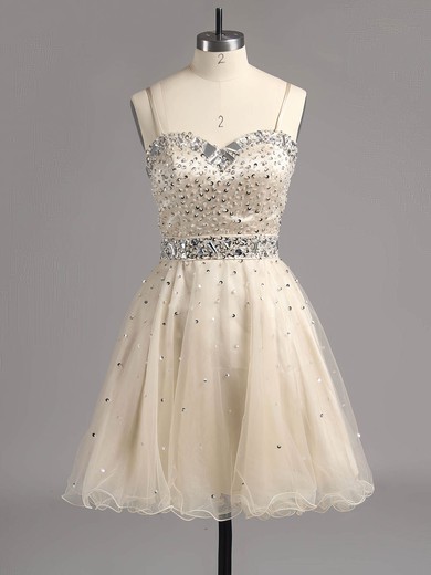 Short/Mini Crystal Detailing Sweetheart Lace-up Dark Navy Tulle Prom Dress #LDB02014607