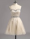 Short/Mini Crystal Detailing Sweetheart Lace-up Dark Navy Tulle Prom Dress #LDB02014607